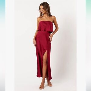 Petal & Pup Wine Strapless Gown